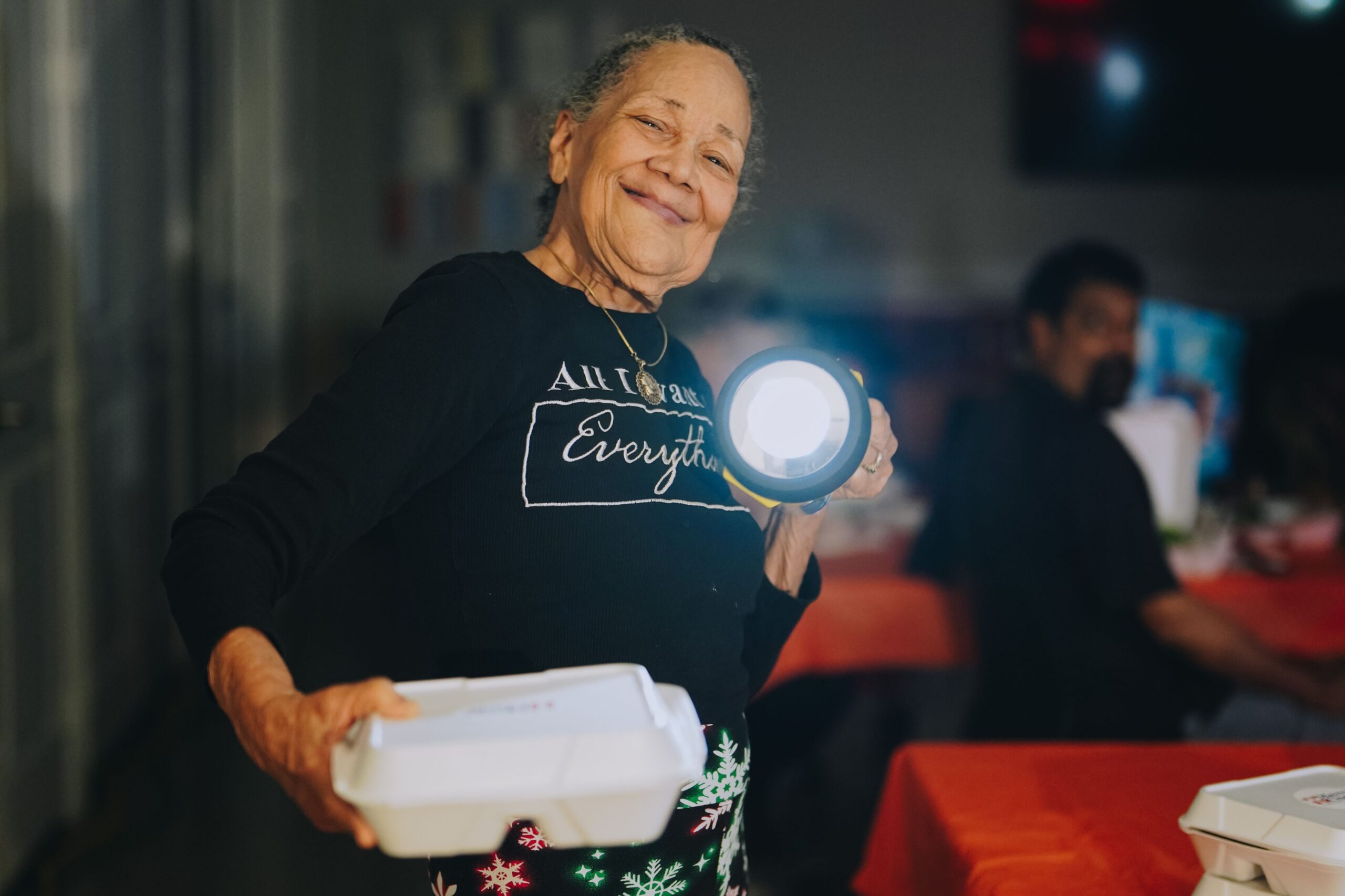 Woman receiving Mercy Chefs meal in Florida after Hurricane Milton