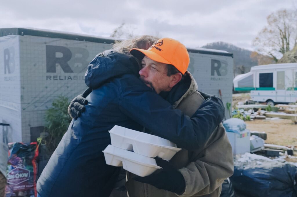 Joe receiving a Mercy Chefs meal after Hurricane Helene