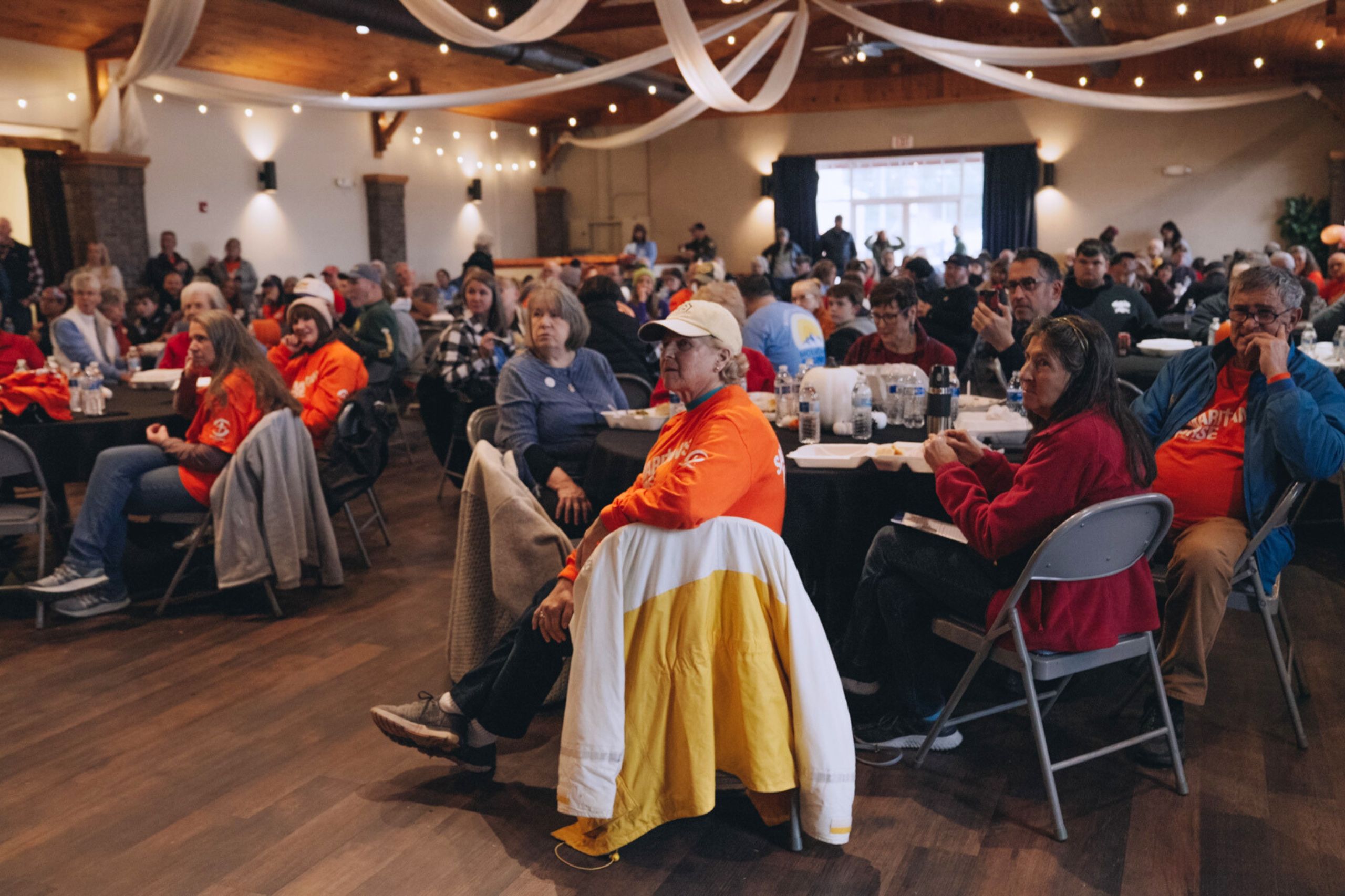 Families enjoying a Thanksgiving meal at Burnsville, NC