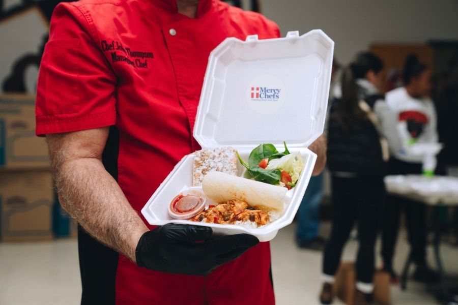 Image of first meal being served in response to the floods in Kentucky.