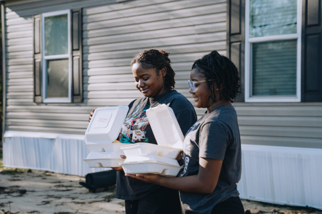 Tornado victims receiving Mercy Chefs meals in Mississippi.