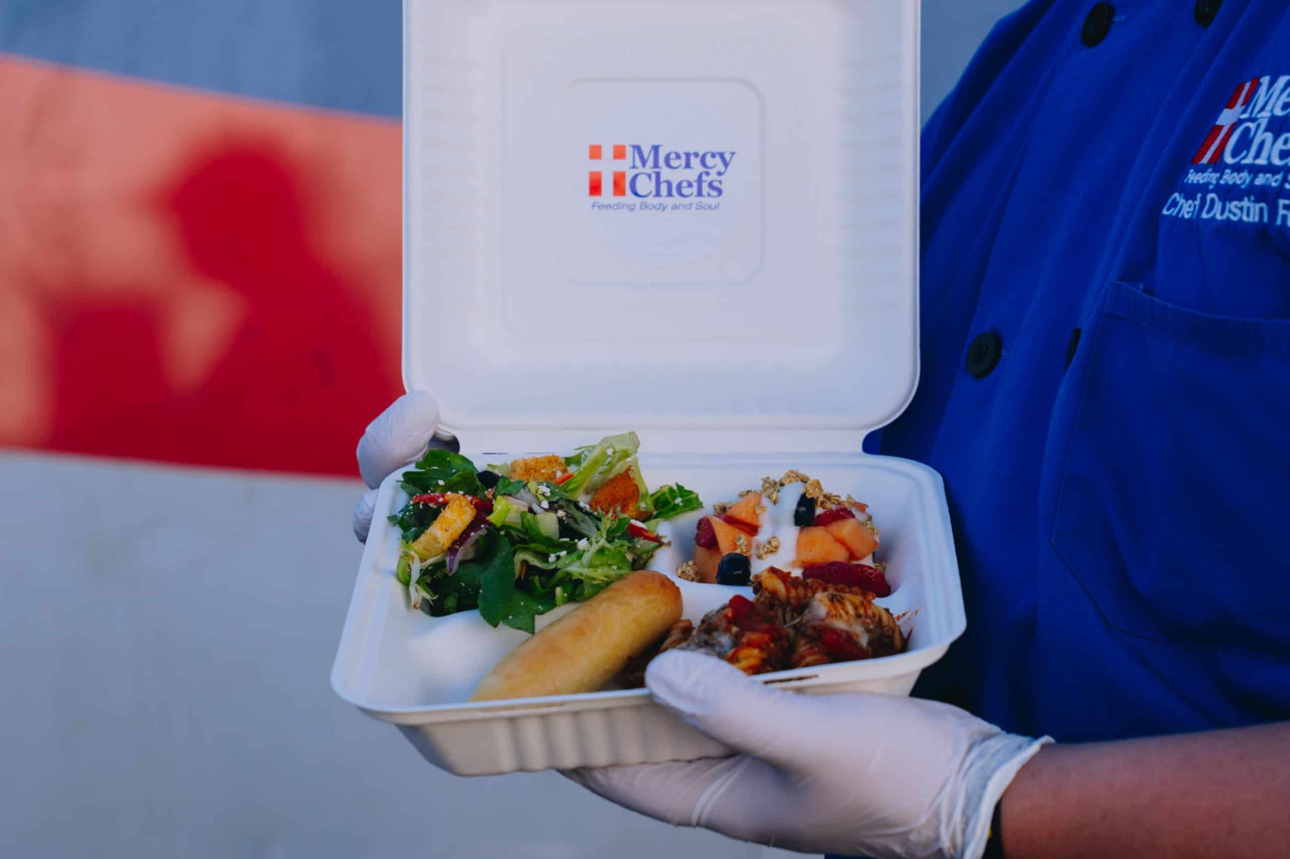 A hot meal prepared by Mercy Chefs
