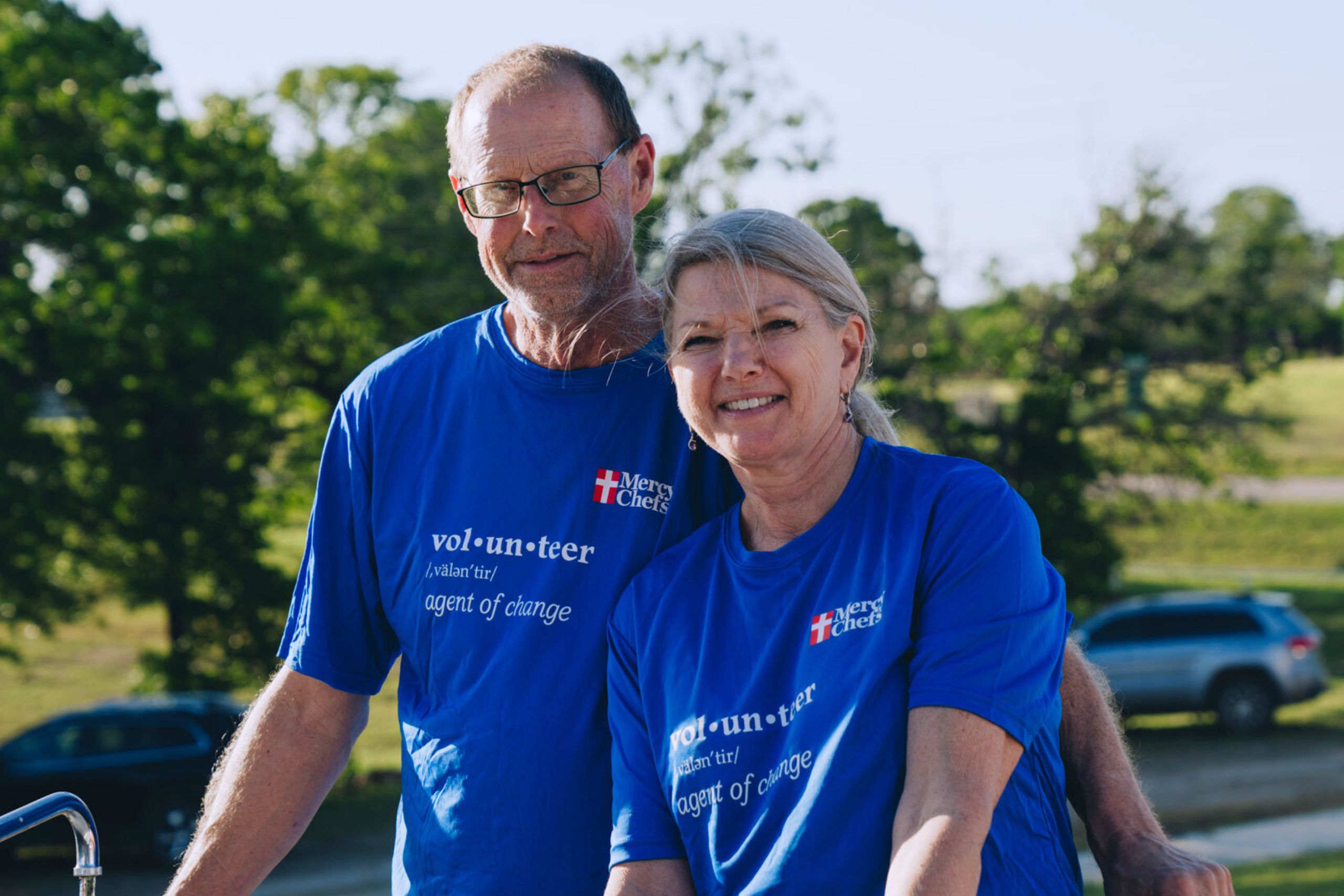 A volunteer couple prepare Mercy Chefs meals in Barnsdall, OK