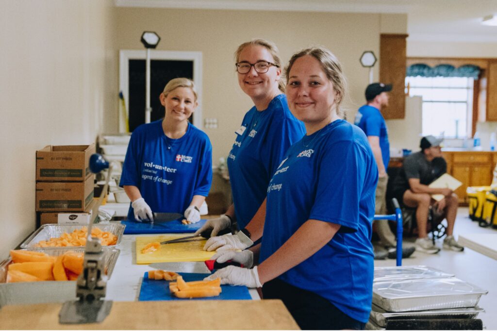 Volunteers preparing meals for tornado victims in Mississippi