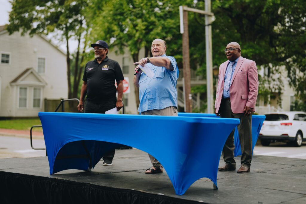 Chef Gary LeBlanc speaking at the 2025 Back-to-School Block Party
