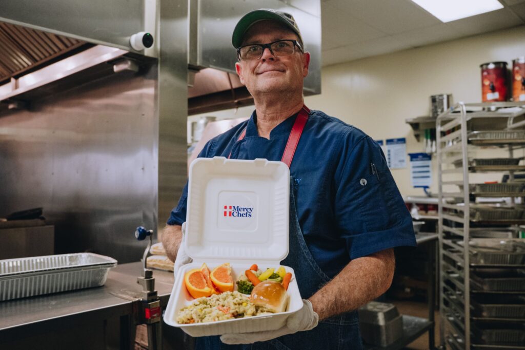Chef John holds a Mercy Chefs meal in Nashville, TN