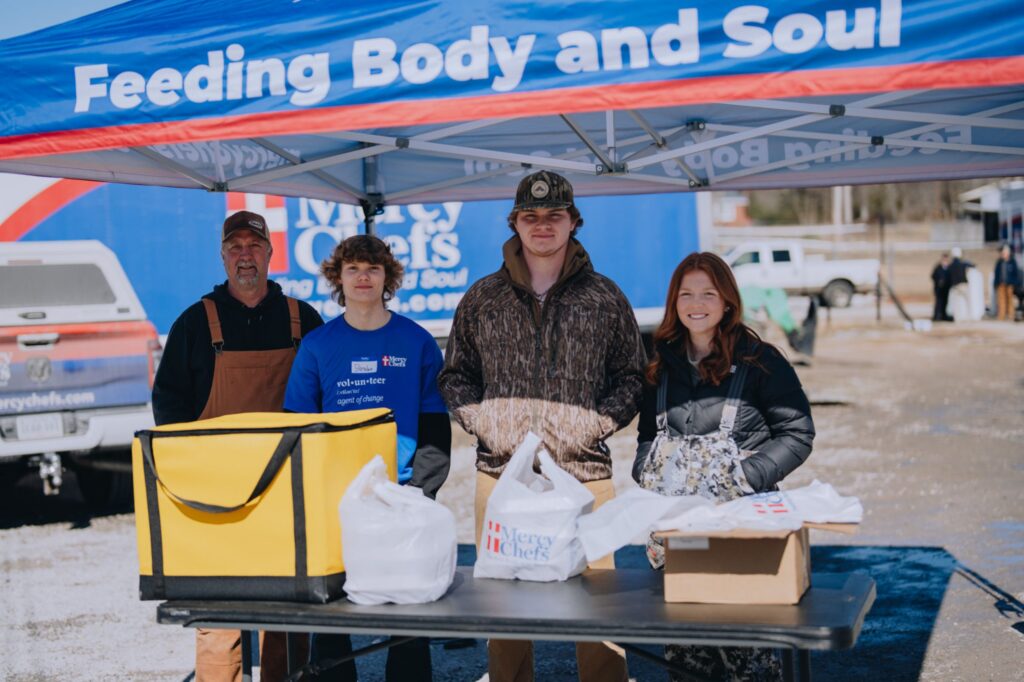 A group of volunteers serving meals to winter storm victims in Hickory Flat, MS