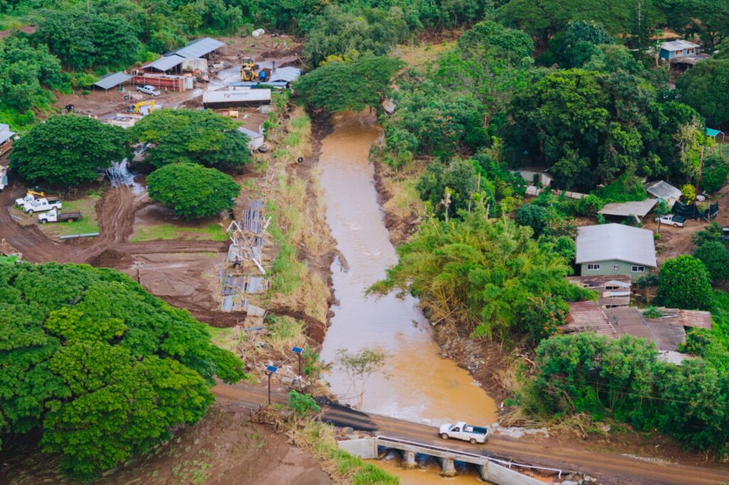 An aerial view of the devastating floods in Hawaii