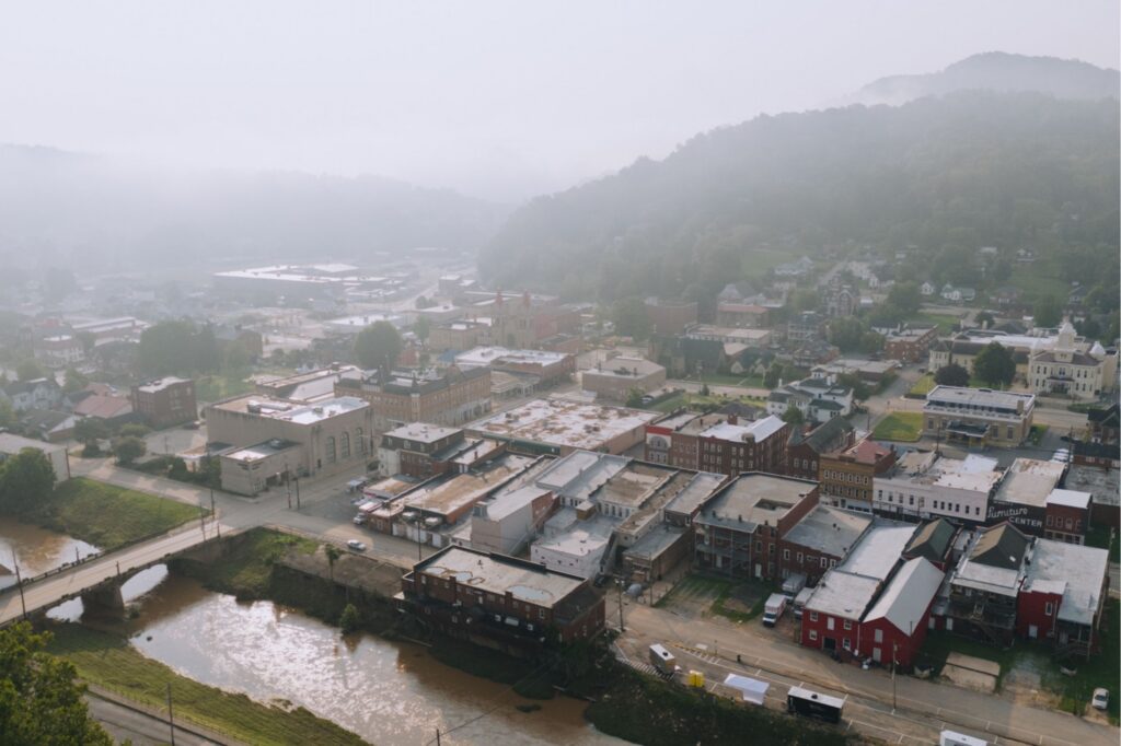 An aerial view of Weston, West Virginia