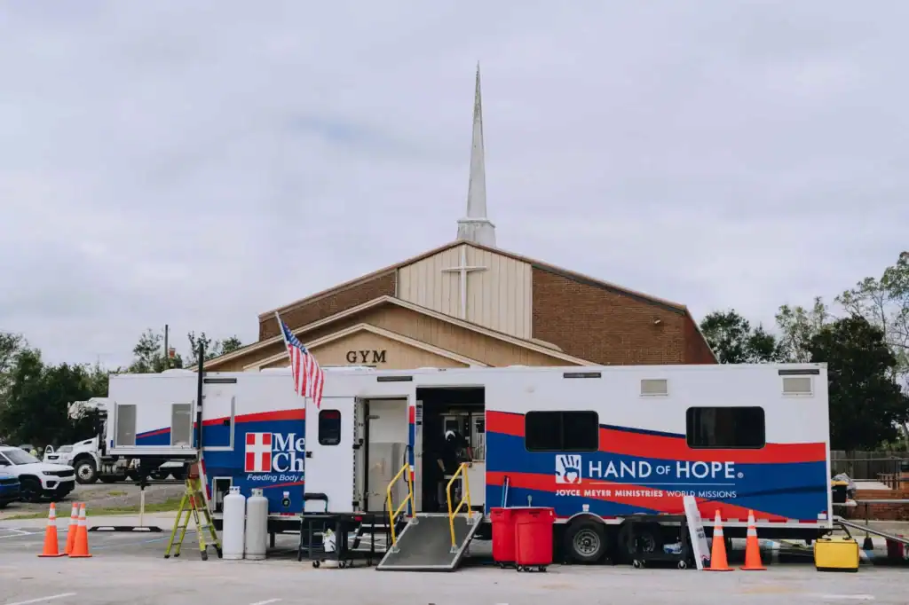 Mercy Chefs mobile kitchen stationed at a Transformation Church, Florida
